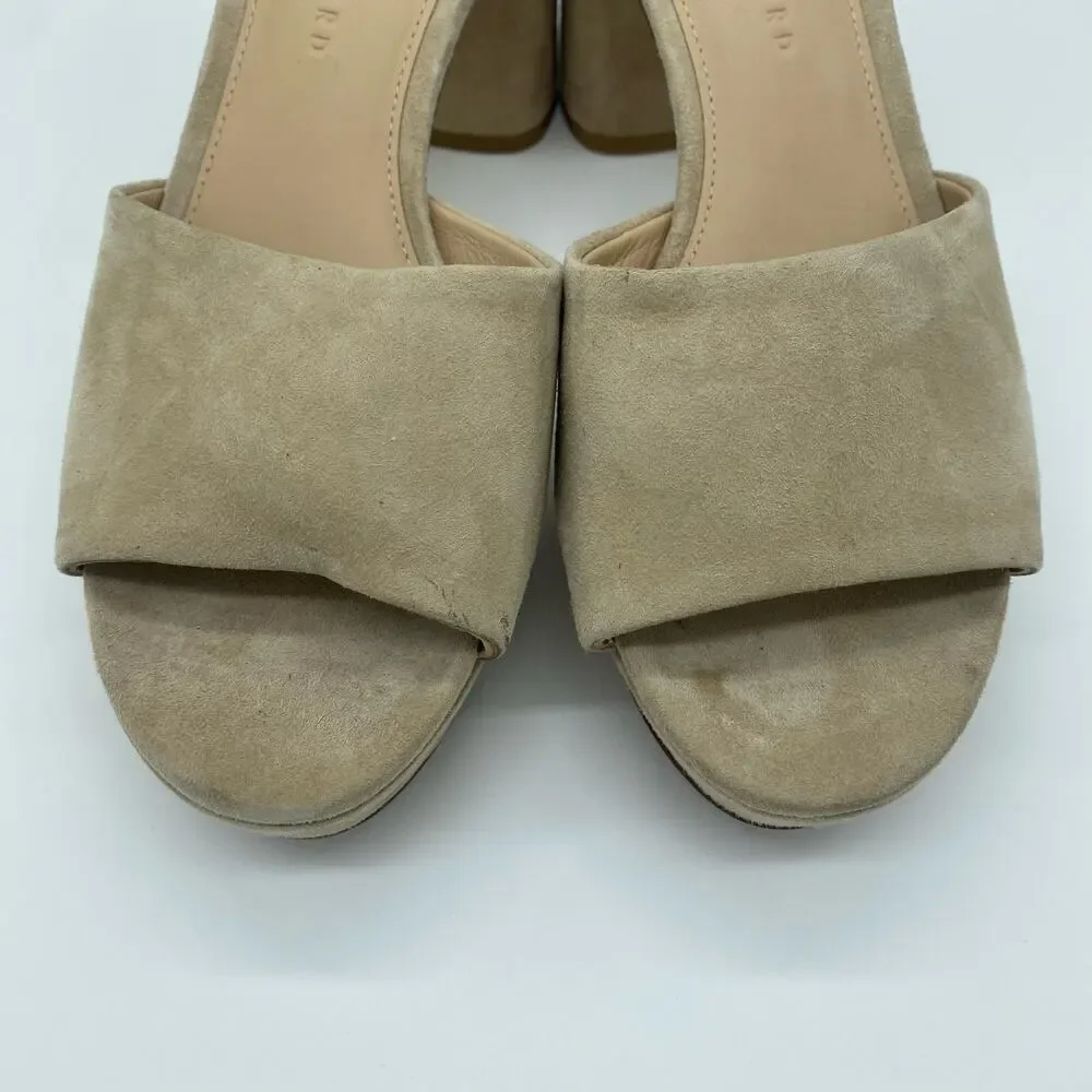 Veronica Beard Tan Suede Dali Strappy Peep Toe Chunky Heel Sandals Women size 7